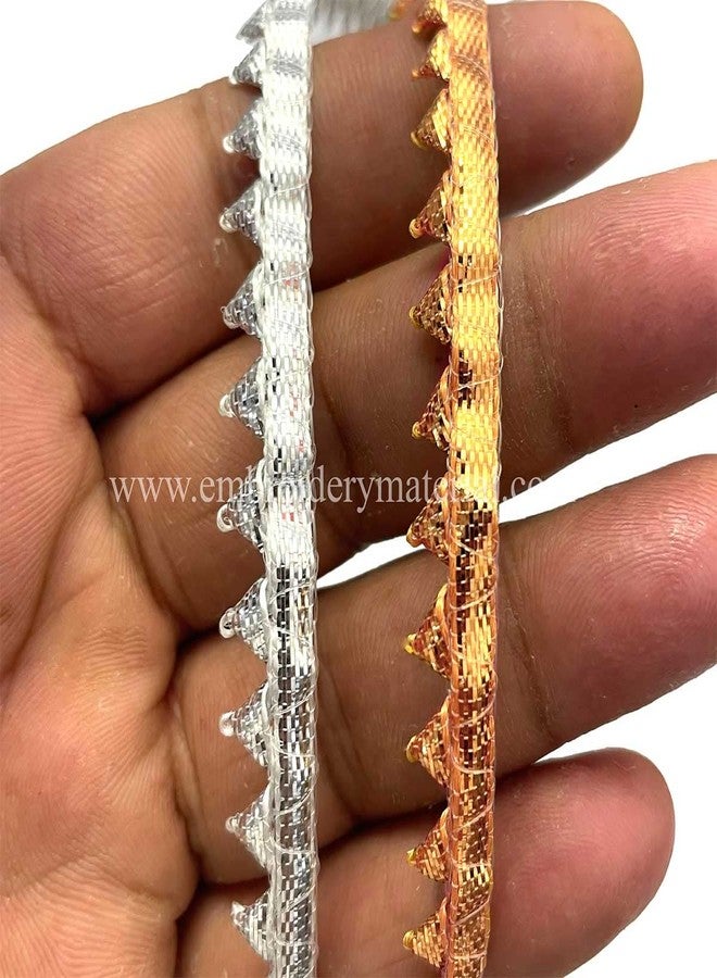 EmbroideryMaterial Silver & Gold Samosa Design Gota Patti Trim Lace Rolls for Edges of Saree, Blouse, Kurti & Dresses (Silver & Gold, 2 Rolls, 1Roll/Color, 30 Meters/Roll) - Image 2